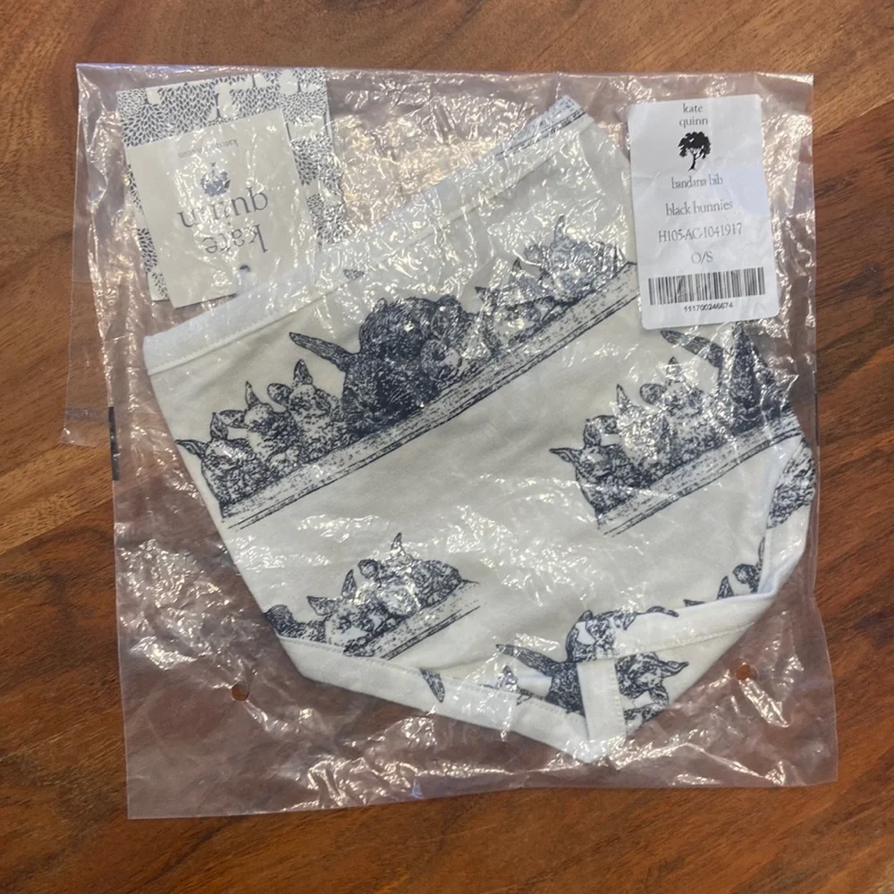 Kate Quinn cream & black baby bib organic bandana bunnies one size baby